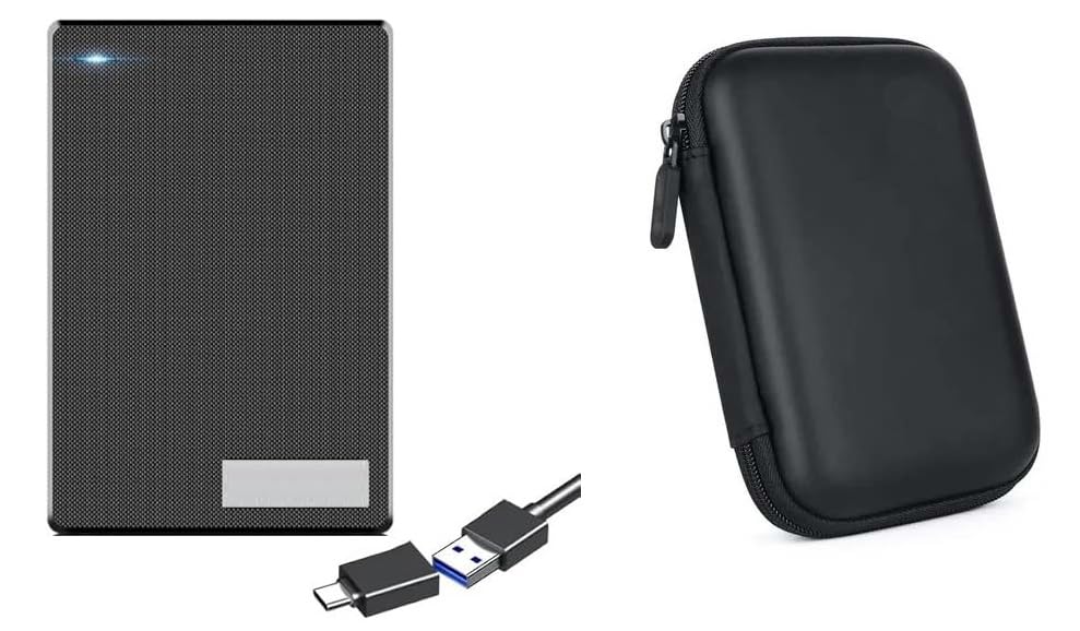 Image of 500GB Portable External Hard Drive with Protection Carring Case - 2-in-1 Type C & USB 3.0, Compatible with PC, Mac, Laptop, PS4, Xbox, iPad, Tablet, Mobile (500Gb Portable HDD with Carry Case)