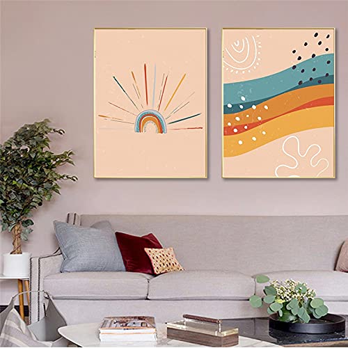 Peinture sur toile moderne géométrique abstrait soleil arc-en-ciel