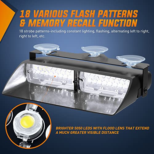 Image of Nilight White Emergency Strobe Lights Windshield Hazard Warning Safety Flash with Suction Cups Super Bright LED Light for Police Enforcement Firefighters Vehicle Truck