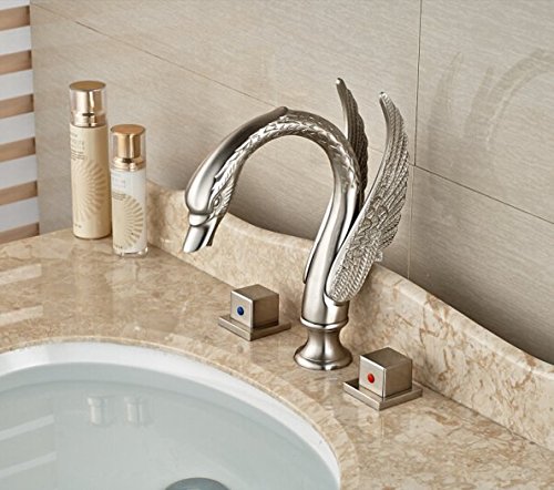 Robinet baignoire col de cygne nickel brossé avec double poignée animal