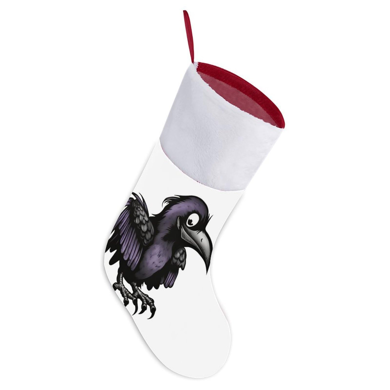 Ghenblt Red And White Ravens Christmas Stockings 18" Large Xmas Stockings With White Super Soft Plush Cuff Hanging Ornaments For Christmas Tree Stairs Fireplace Hanging Xmas Family Holiday Party Decorations