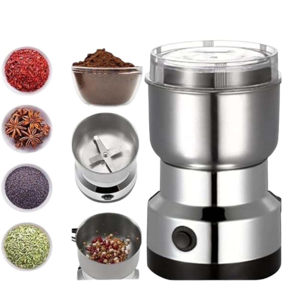 Premium Electric Spice and Coffee Grinder Stainless Steel 70g Capacity Multi-Purpose Kitchen Grinder with Safety Lock Lid Silver 10x12x20 cm-picture-14