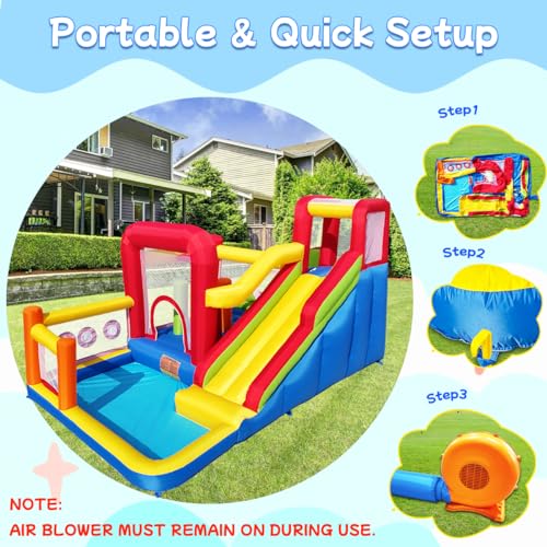 Ballsea Kinder Hüpfburg mit Gebläse - Multifunktional, Sicherheitsnetz, Sicher & Langlebig, Perfekt für Jede Saison, für Drinnen/Draußen