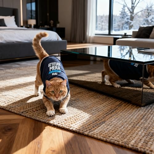 Image of JoyDaog Cozy Dog Winter Coat Navy Blue Color 10 Inch (XXS)- inchAttitude Mera Khandani Hai inch Printed Soft Cotton Trendy Apparel for Cat, Kittens, Puppy & Toy Breeds I Indoor & Outdoor