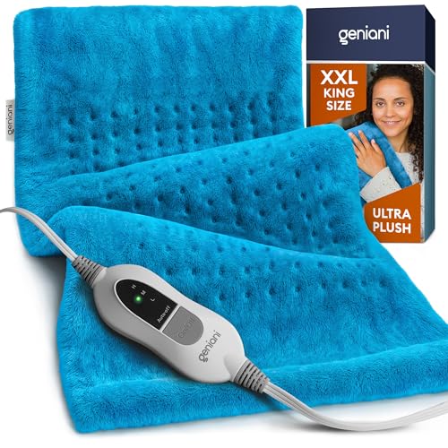 Image of GENIANI XXL Heating Pad for Back Pain & Menstrual Pain Relief, Electric Throw Auto Shut Off, Machine Washable, Moist Heat Pad for Neck and Shoulder, Cramps Relief, Aqua Blue 18''x26''