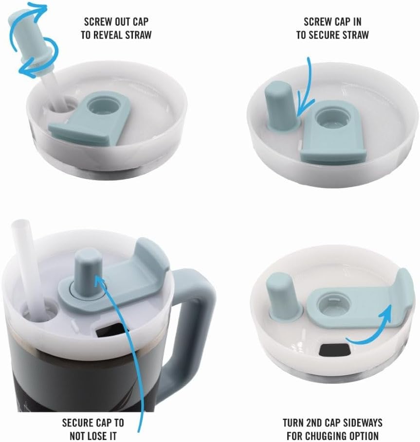 Nautica 40 oz Large Insulated Tumbler with Handle & Straw with screw on cap, Reusable Water Bottle Stainless Steel Travel Mug for Hot Cold or Iced Drink, BPA-Free, Fits Car Cup Holders (Light Blue) - Image 5