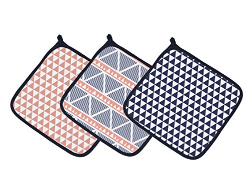 Image of Bacati - Tribal /Aztec Cotton Muslin Fabric Hooded Towels /Wash Cloths(Set of 3) (Set of 3 Wash Cloths, Triangles Coral /Navy)