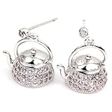 FC JORY White Gold GP CZ Teapot Paved Crystal Silver Color Kettle Women Girl Drop Earrings