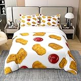 Chicken Nuggets Fried Comforter Cover Twin, Fried Chicken 100% Cotton Duvet Cover Funny 3D Food Bedding Set for Kids Boys Girls Realistic Fried Chicken Print Bedspread Cover Bed Set with 1 Pillow Case