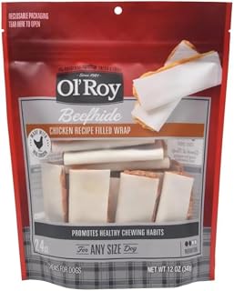 Ol-Roy Beefhide Filled Wrap, Chicken Recipe, Dry Training Treats for Dogs, 12 oz, 24 Count, Pet Chews (Pack of 1)