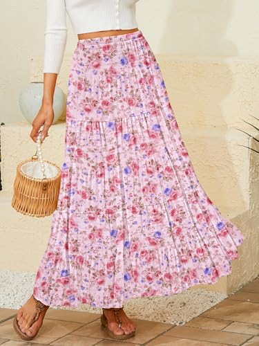 Image of NASHALYLY Women's Chiffon Elastic High Waist Pleated A-Line Flared Maxi Skirts