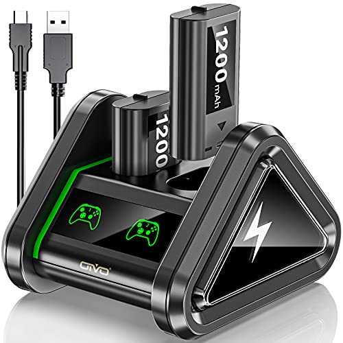 Pacote de bateria recarregável com estação de carregamento para Xbox, 2 baterias recarregáveis de 1200 mAh com base de carregamento para controles Xbox Series X|S/Xbox One X|S/Elite – Cabo USB-C incluído…