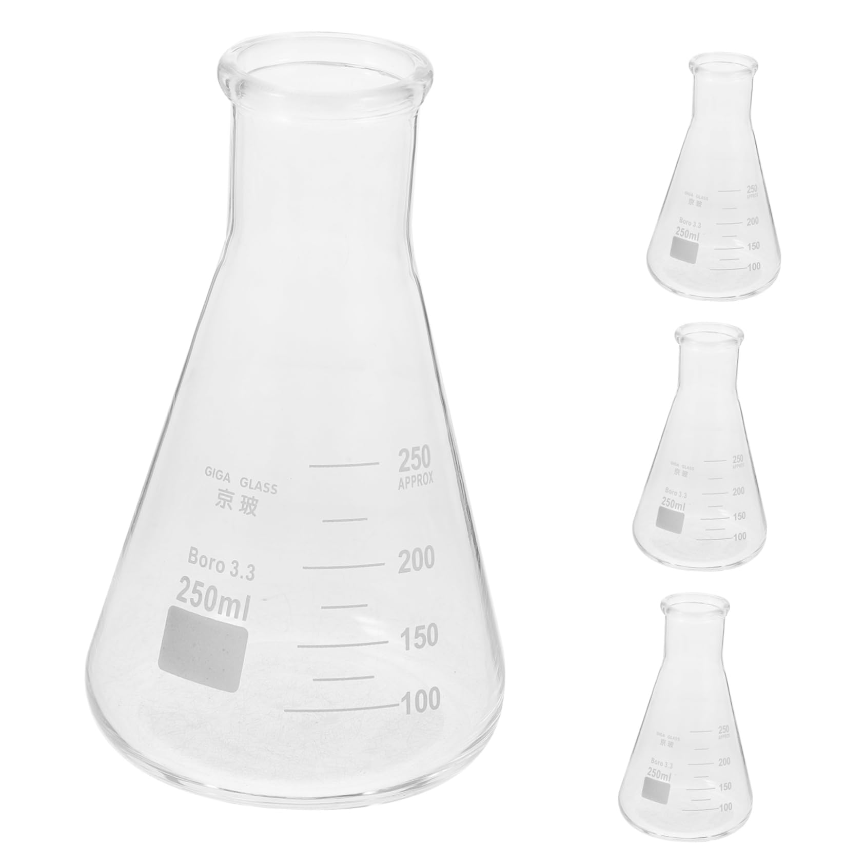 HEALEEP 4pcs Thickened Glass Conical Bottle Experiment Flask School Lab Tools Laboratory Glassware No Smell Safe