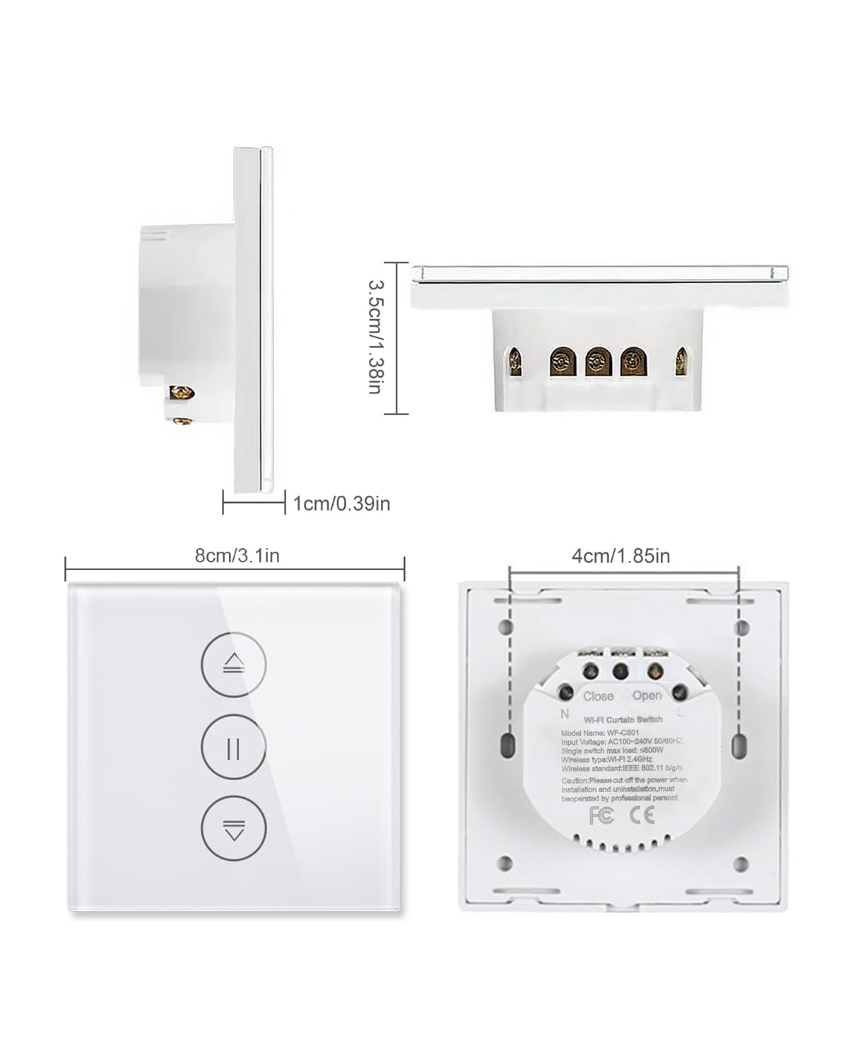 80 * 80 mm Interruptor Persianas Wifi, Interruptor Inteligente Persiana de Porcentaje Control de APP y Voz, Compatible con Alexa y Google Home, Necesita Cable Neutro 2Pieza