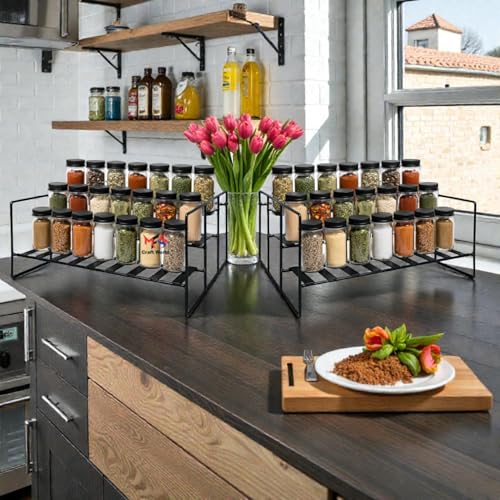 Image of 3 steps spice rack for Kitchen Organizer counter top Stand Shelf Holder Storage Rack for Spice Jars Utensils Dishes set of 2