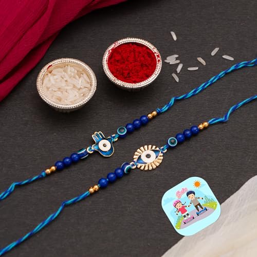 Image of CraftVatika Evil Eye Rakhi Set of 2 for Brother Bhaiya Designer for Boy Kids Rakshabandhan Hamsa Hand with Magnet