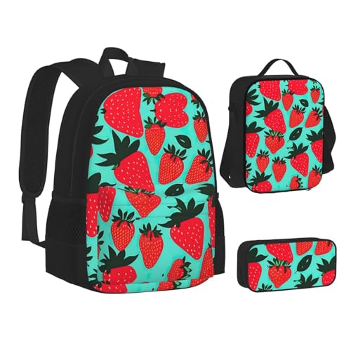 Cute Strawberry 3-Piece Set Backpack, Lunch Bag, And Pencil Case, Casual Cute Sets For Travel And College2