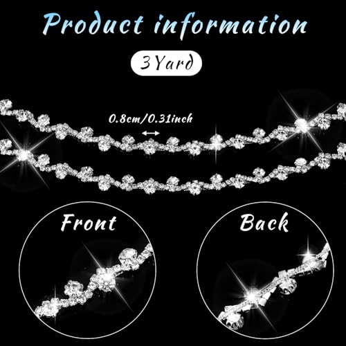 2 Yards Crystal Applique Strips Rhinestone Chain Trim String for Crafts Clothes Bling Sewing Embellishments Silver Crystal Chain for Wedding Cake Jewelry Necklace Bags Parties Bouquet Clothes DIY