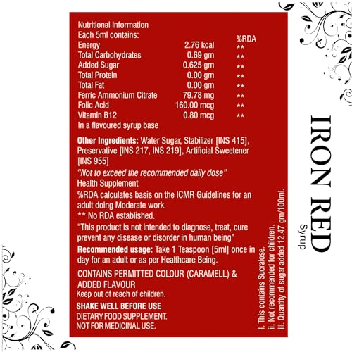 Knoll Healthcare Iron Red Syrup Iron With Multivitamin & Folic Acid Syrup Increase Red Blood Cells 200 Ml (Pack Of 1) - Liquid