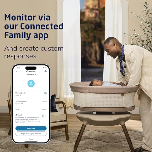 Maxi-Cosi Starling Smart Bassinet, CryAssist AI Cry Translation, 5 Rocking Motions, Cozy Mattress Pad, Machine-Washable Cover, Built-in Bluetooth Speaker, Heritage, Baby Bassinet Rocking - image 9
