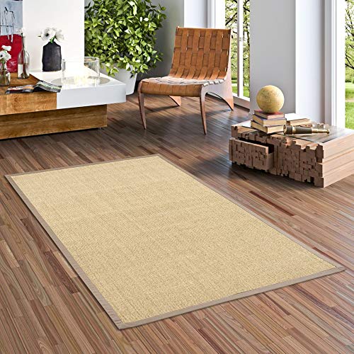 Pergamon Natura - Alfombra Sisal - Gris Crema Mixta Border Taupe - 9 tamaños