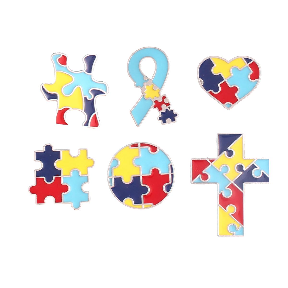 Pines de concienciación sobre el autismo, 5 piezas de rompecabezas, insignias de metal multicolores para ropa