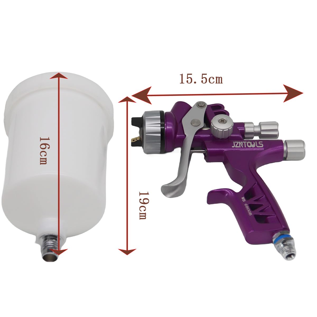 Pistolet natryskowy LVLP Pistolet grawitacyjny z dyszami 1,3 mm + 600 ml plastikowy kubek 600 ml + 600 ml zestaw szybkich kubków do mebli samochodowych (różowy)