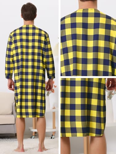 Lars Amadeus Plaid Nightshirts for Men's Henley Sleepwear Checked Nightgown Long Pajamas4