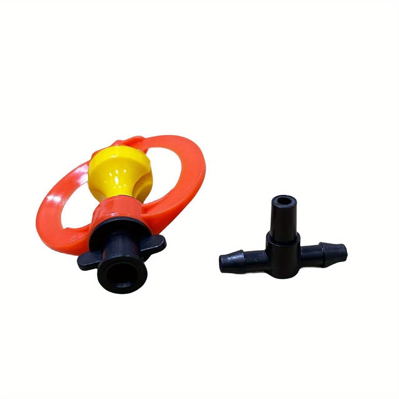 10 Set Orange Atomizing Nozzle with Tee Misting Drippers Head with Drip Irrigation Connector, Adjustable Integrated Micro Spray Mister Heads Drip Sprinkler for 1/4 Inch Drip Irrigation Tubing (1/4)