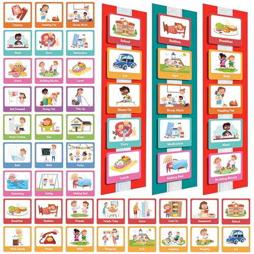 SenaiMy Calendrier visuel pour enfants, tableau de routine quotidienne avec 60 cartes Now and Next Board, tableau des corvées pour enfants, autisme, TDAH, TSA SenaiMy Calendrier visuel pour enfants, tableau de routine quotidienne avec 60 cartes Now and Next Board, tableau des corvées pour enfants, autisme, TDAH, TSA