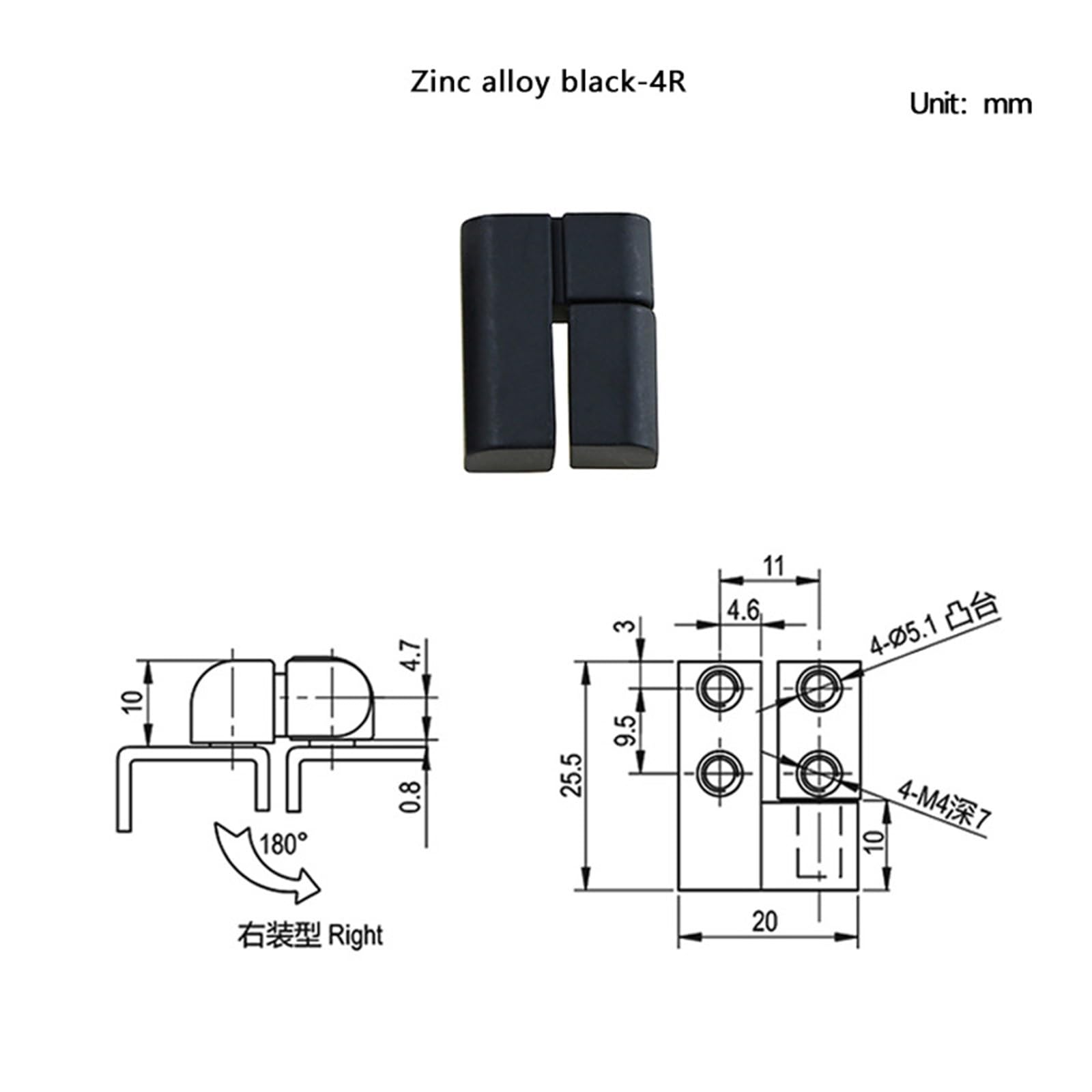 Zawias wysuwany ze stopu cynku do maszyn przemysłowych, zewnętrzny, zdejmowany zawias drzwi szafek, 1 szt(Zdc Black-4r)