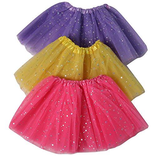 Girls Ballerina Sparkle or Chiffon Tutu Beginner 3 Pack Dress Up Set (Choose Color and Size)