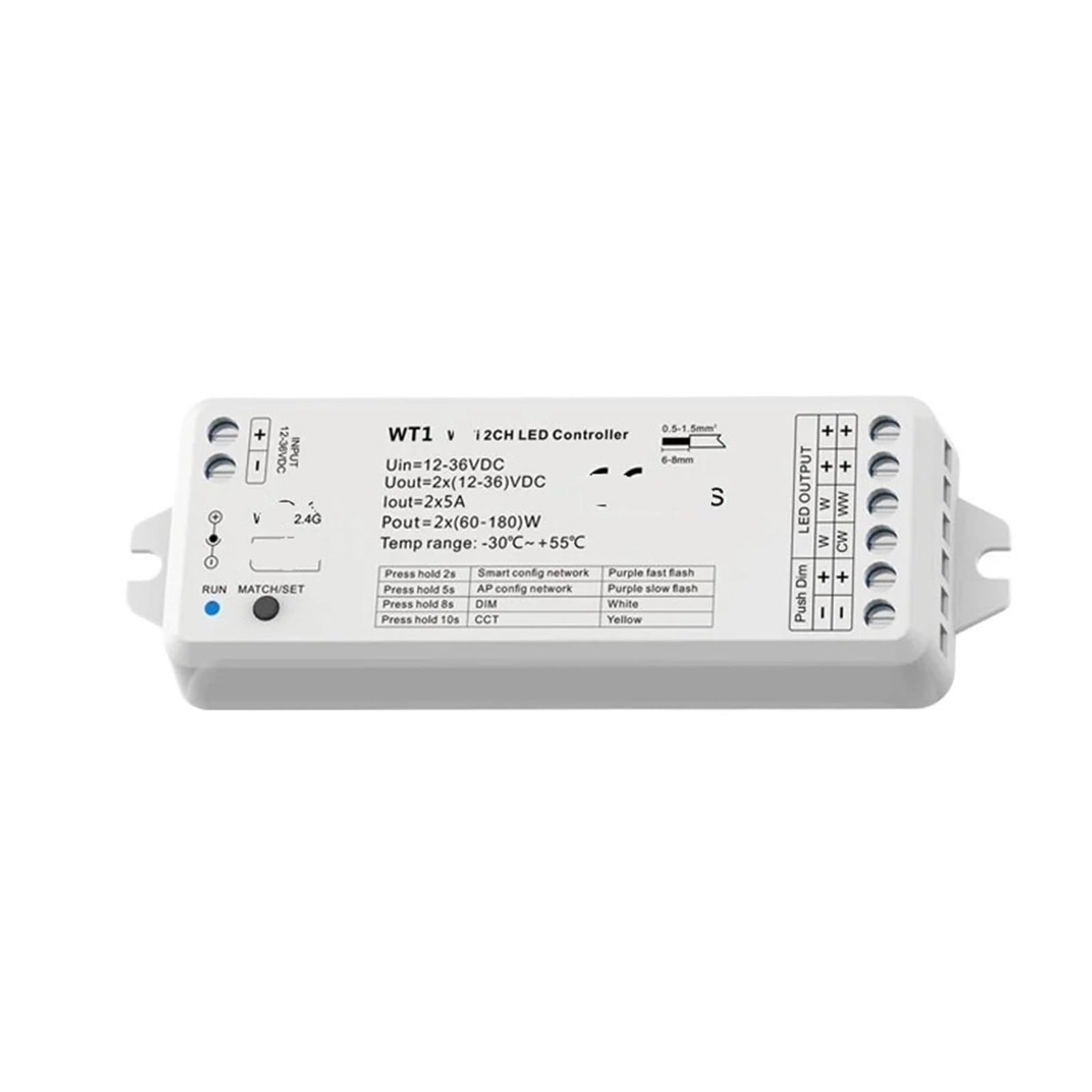 Variateur LED 24V DC interrupteur variateur WT1 2 canaux pour ruban LED et bandeau lumineux