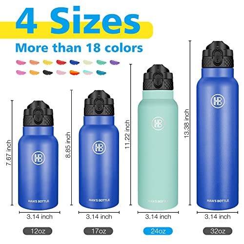 Han's Bottle Sports Water Bottle - 24 Oz, Straw Lid, Leak Proof, Vacuum Insulated Stainless Steel, Double Walled, Thermo Mug,Sky #TOP1