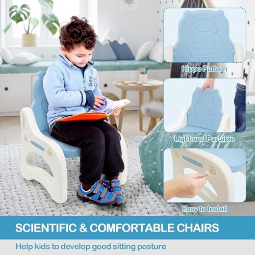 Image of Kids Study Table with Chair Height Adjustable 5 to 10 Years Boys Girls Student Study Desk Chair Combo Children for Home Reading Writing with Table Pen and Book Holder (Blue)