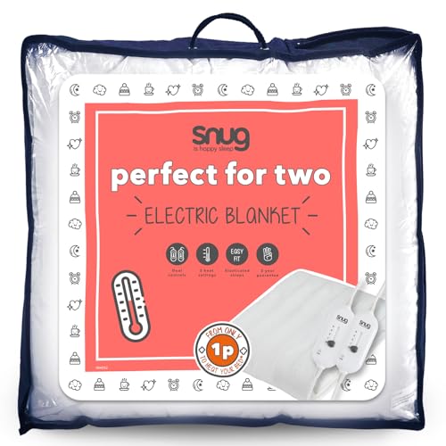 Snug Snuggle Up Perfect for Two Electric Blanket Double - Heated Electric Underblanket with Dual Control One for Each Half 3 Heat Settings Overheat Protection and Fitted Straps - Double