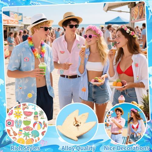 Image of SANNIX 60Pcs Summer Enamel Pins, Bulk Hawaiian Lapel Pins for Backpacks, Cartoon Watermelon Surfboard Coconut Tree Brooch Pins Beach Button Badges for Clothes Bags Hats Accessories, 30 Styles
