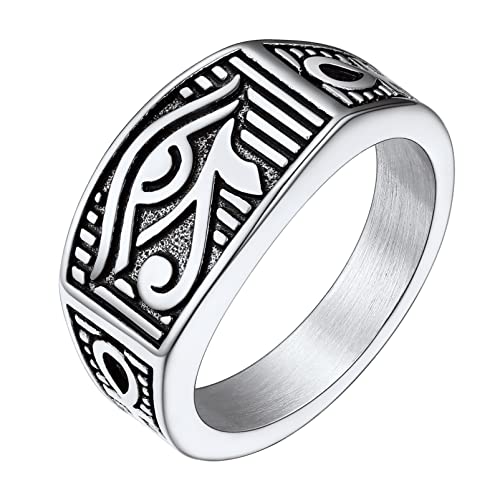 PROSTEEL Eye of Horus Ring Amulet Egyptian Jewelry Stainless Steel Knuckle Finger Rings for Men Size 9