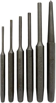 WEDGE 6 Piece Steel Punch Set | CR-V Steel Metal Construction | 6 Sizes 3/32" 0.2 cm to 1/4" 0.6 cm | Clearly Etched Sizes | Includes Pin and Center Punches | Precision Tooling