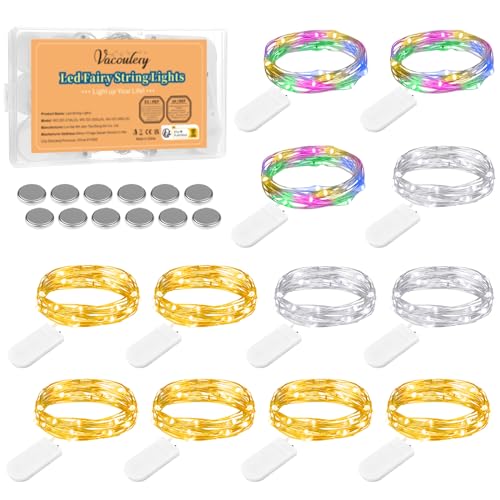 Cadena de Luces con Pilas, Guirnalda Luz Pilas 2M 20 LED Alambre de Cobre Micro Guirnaldas Luces para Interior Exterior Decoración Boda Fiesta de Navidad, Multicolor (12 Piezas-3 Colores)
