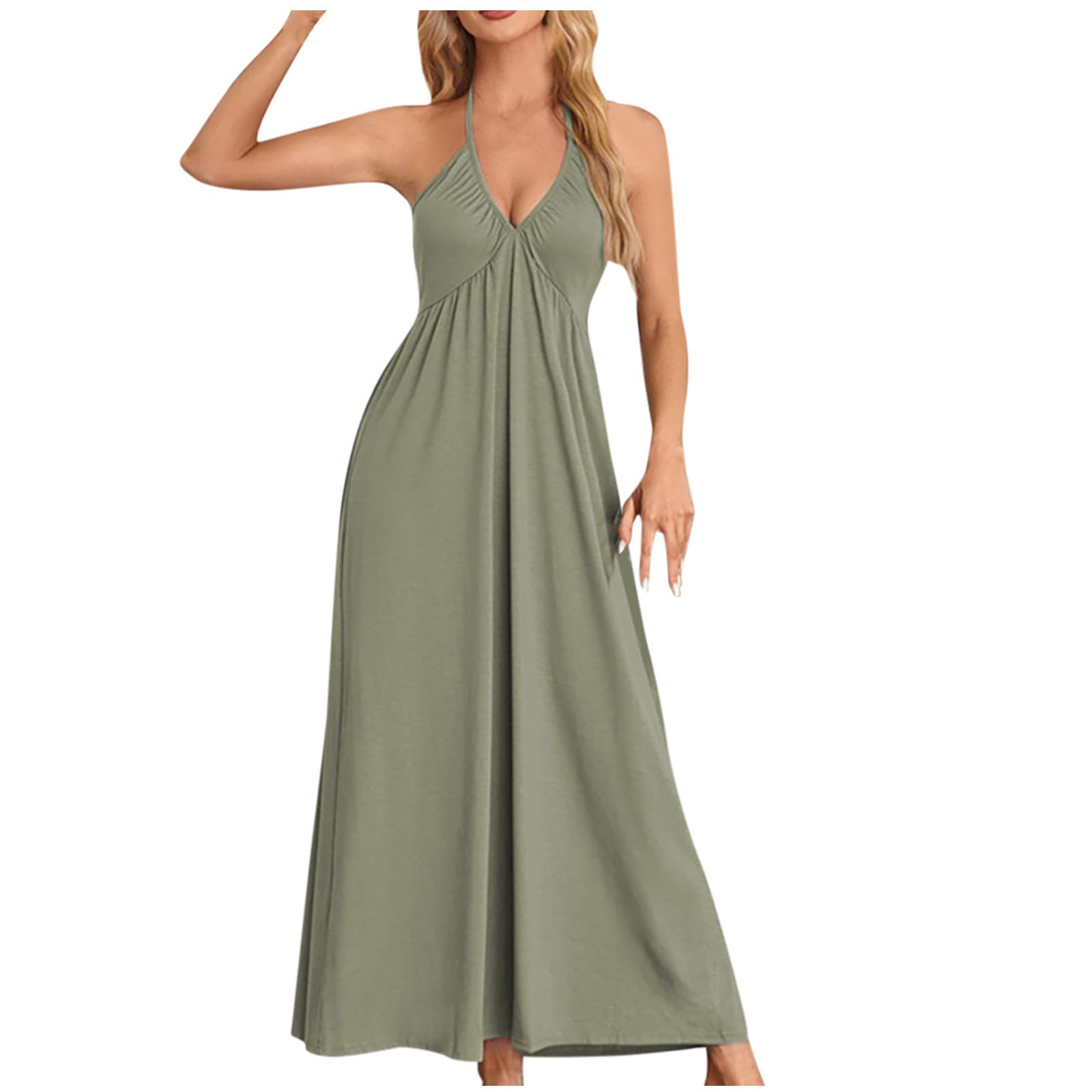 Akklian Women's Backless Ruffle Beach Dress Hanging Neck