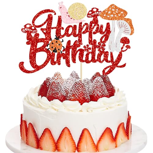 Gyufise 1 decoración de pastel de cumpleaños con purpurina para decoración de pastel de cumpleaños con temática de primavera, cumpleaños, baby shower, suministros de decoración de fiesta, color rojo