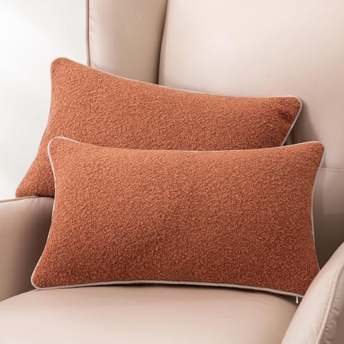 Image of Amazon Basics Boucle Throw Pillow Covers for Couch, Living Room, Orange Home Decor with Hidden Zipper, Brown, 12x20in, Pack of 2