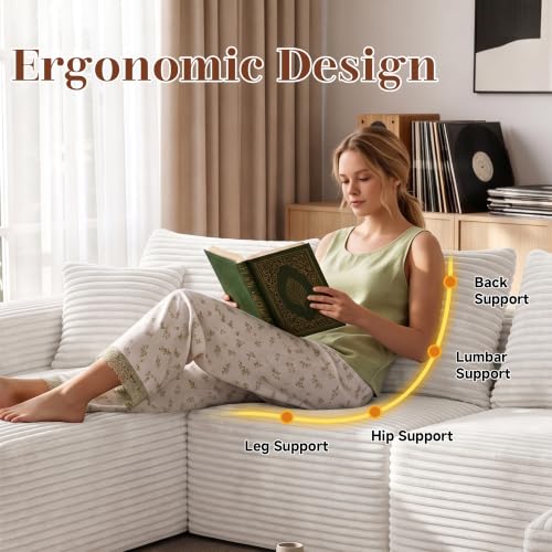 Image of 118 inch U-Shaped Modular Sectional Sofa, Corduroy Cloud Couch with Chaise & Ottoman, Oversized Deep Seat Boneless Couches for Living Room, No Need Assembly - Beige (Left Facing Chaise)