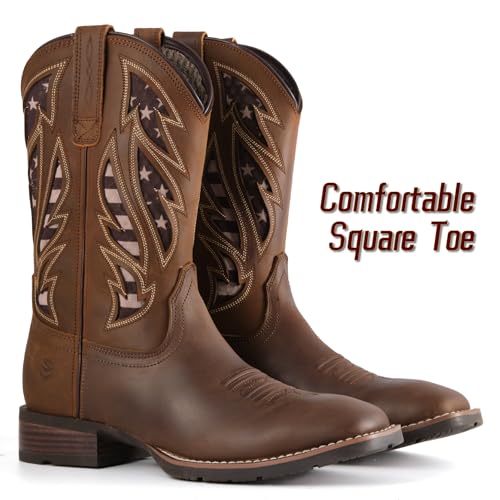 Image of SUREWAY Western Boots For Men - Mens Square Toe Cowboy Boot, Oil /Slip Resistant, Durable Fashionable Classic Pull on 10 Inch Mid-Calf Wellington Boots