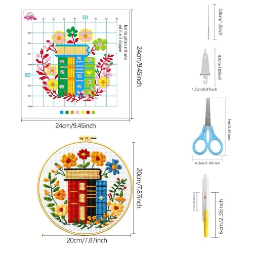 Image of Zhenqing 4 Themes Cross Stitch Kit Set - 11CT 9.45x9.45Inch, Coffee /Books /Cats /Floral Designs, DIY Embroidery Kit with Full Tools (Hoops, Scissors, Tassels) & Guide, Cozy Home Decor Gift(69601)