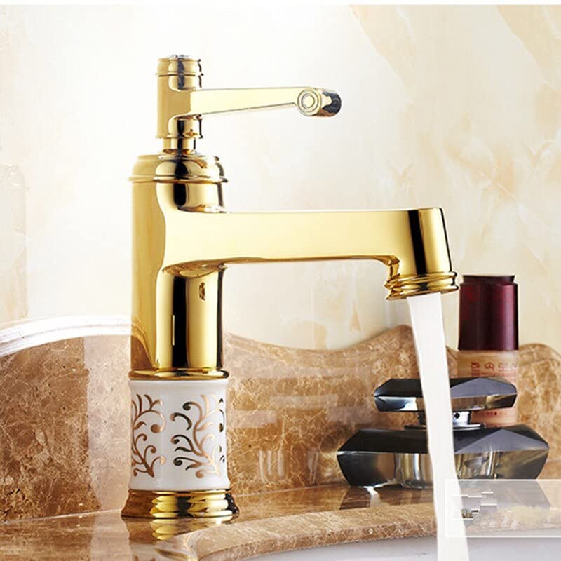 Mitigeur évier de salle de bain laiton antique doré SLT007Y anti-goutte sur pont