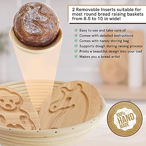 Removable Patterns For Proofing Basket - Unique Wooden Bear & Unicorn Round Banneton Bottom Inserts - Tools For Decorating Bread - Includes Cotton Bag & Instruction Manual (Patterns Only) #TOP1