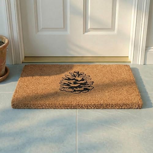 Image of Fab Habitat Extra Thick Doormat - Handwoven, Durable - Natural Coir - Entryway, Front Door, Porch, Patio - Nature Lover Pine Cone Black/Natural (18" x 30" Thick)