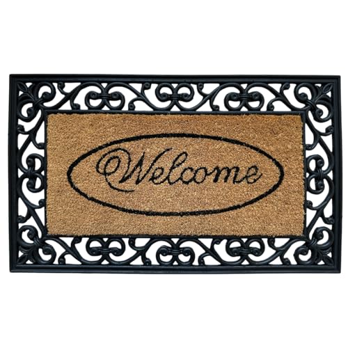 EDS Welcome Coir Door Mat Heavy Duty Non Slip Indoor Outdoor Mat Machine Washable Doormat & Shoe Scraper Removes Grass Mud & Dirt Perfect for Front Door Patio & Entrance(PACK OF 1 45 x 75 cm)